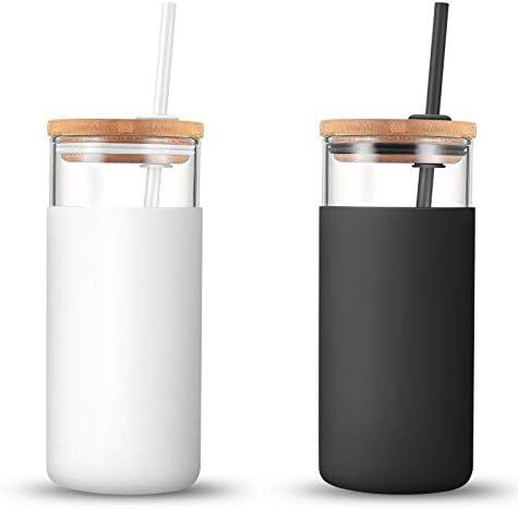 tronco 20oz Glass Tumbler Glass Water Bottle Straw Silicone Protective Sleeve Bamboo Lid - BPA Free  | Amazon (US)