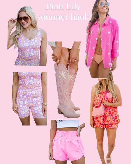 Pink Lily summer faves! How cute is the activewear set?! Love the pink embroidered flower button down as a swim coverup or over a white tank and jeans! 

#LTKstyletip #LTKfindsunder50 #LTKfindsunder100