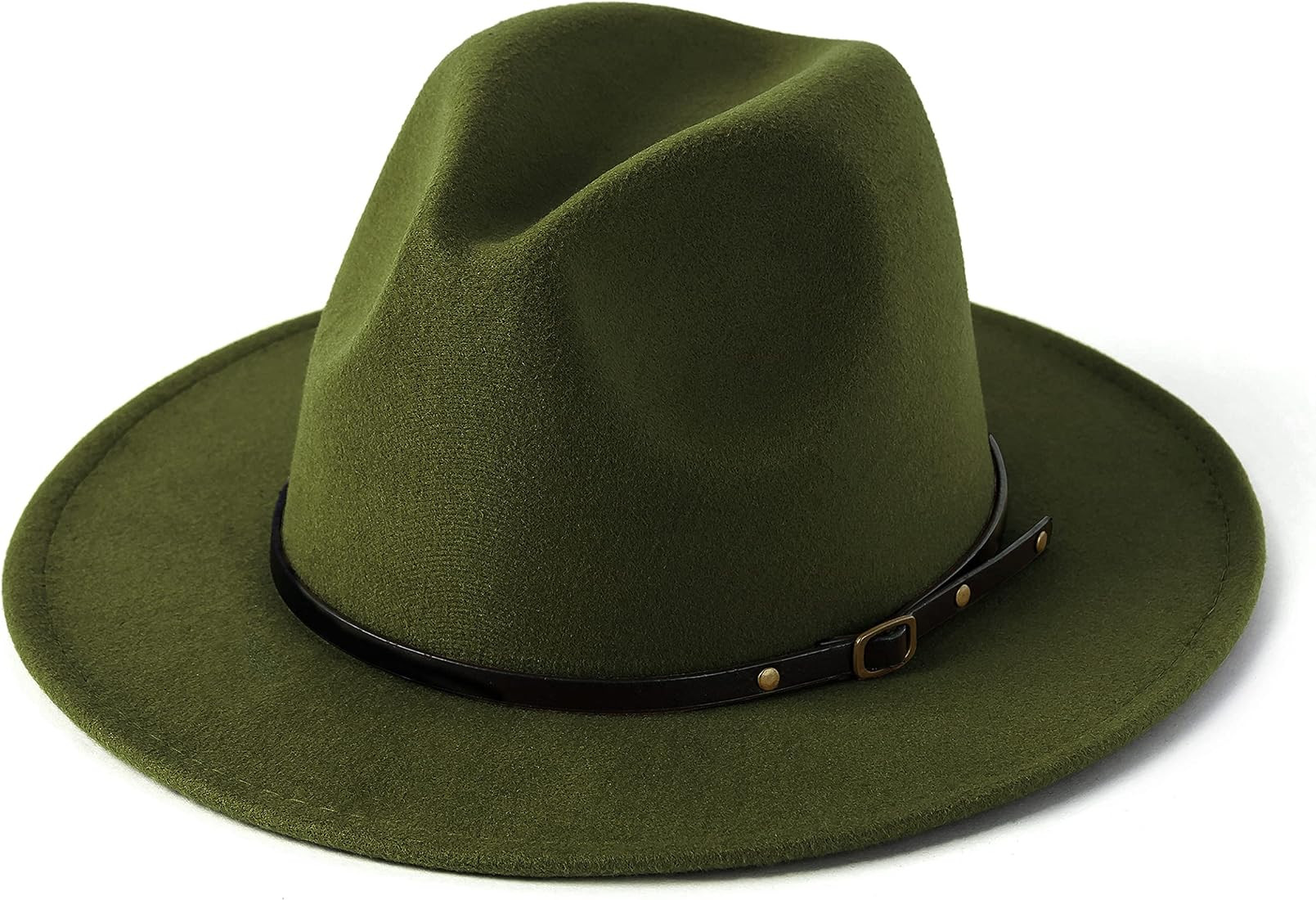 HUDANHUWEI Women's Classic Wide Brim Fedora Hat with Belt Buckle Felt Panama Hat | Amazon (US)