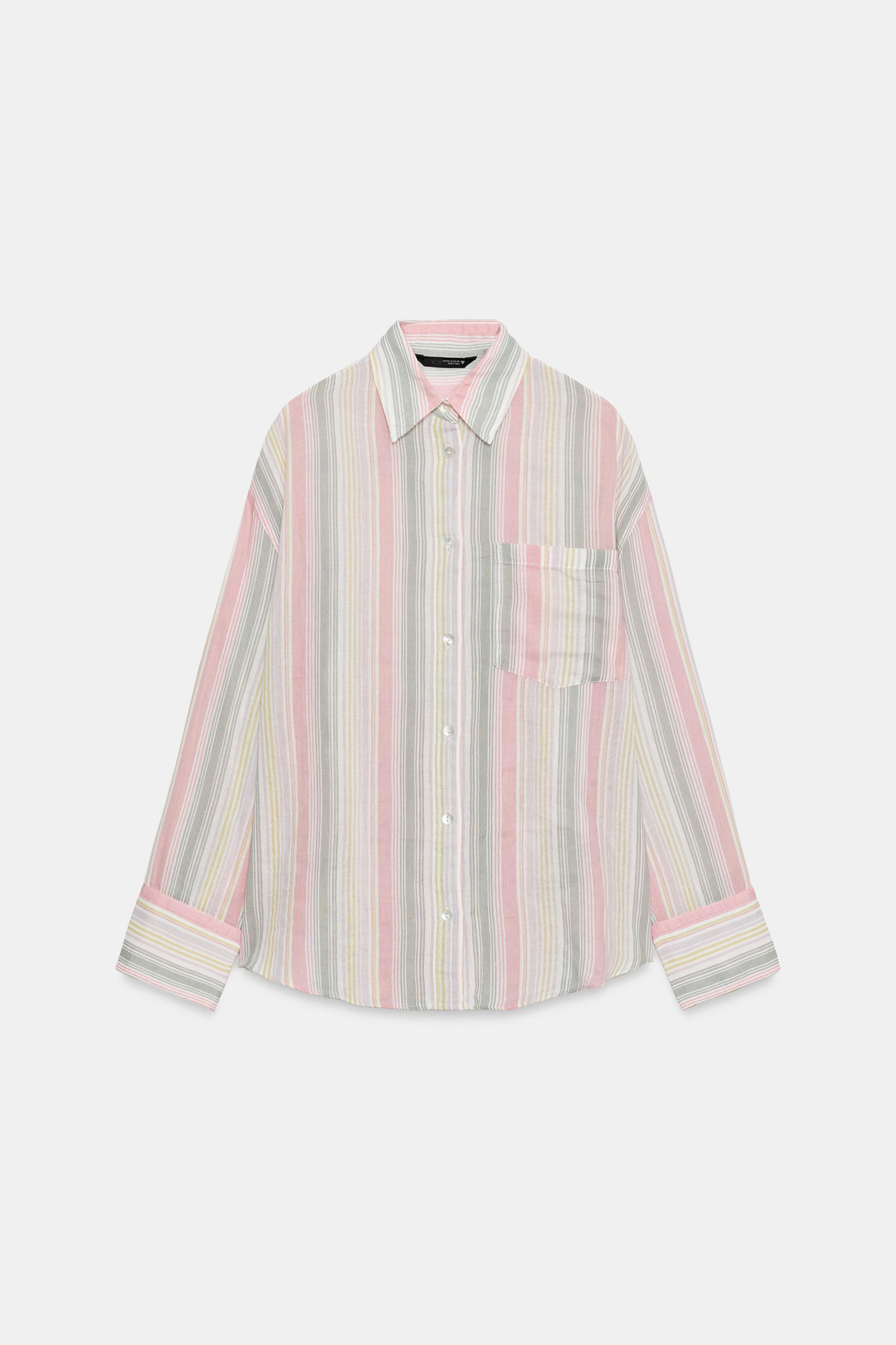OVERSIZED STRIPED GAUZE SHIRT WITH POCKET | Zara US