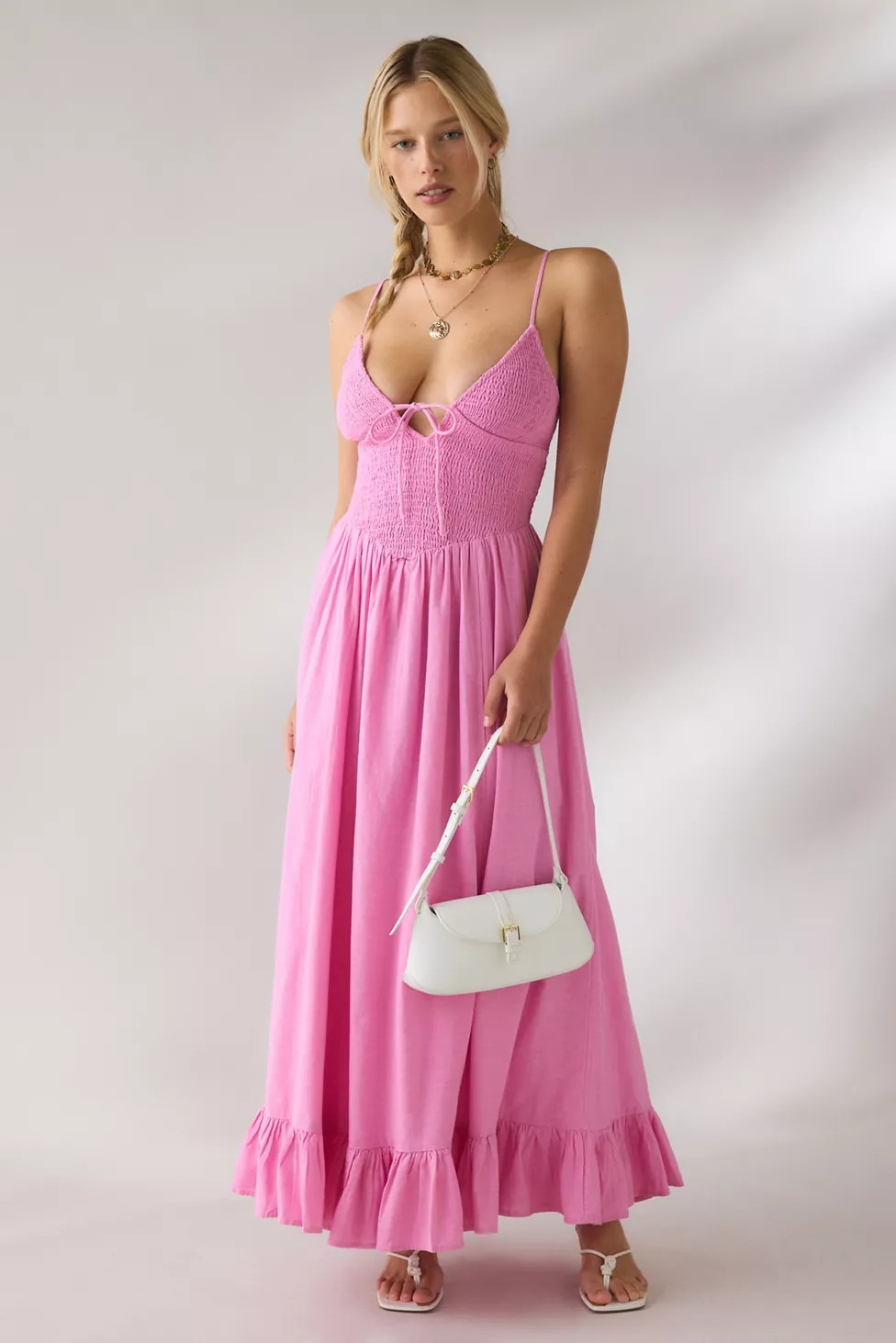 Kimchi Blue Keepsake Tie-Front Smocked Cotton Maxi Dress | Urban Outfitters (US and RoW)