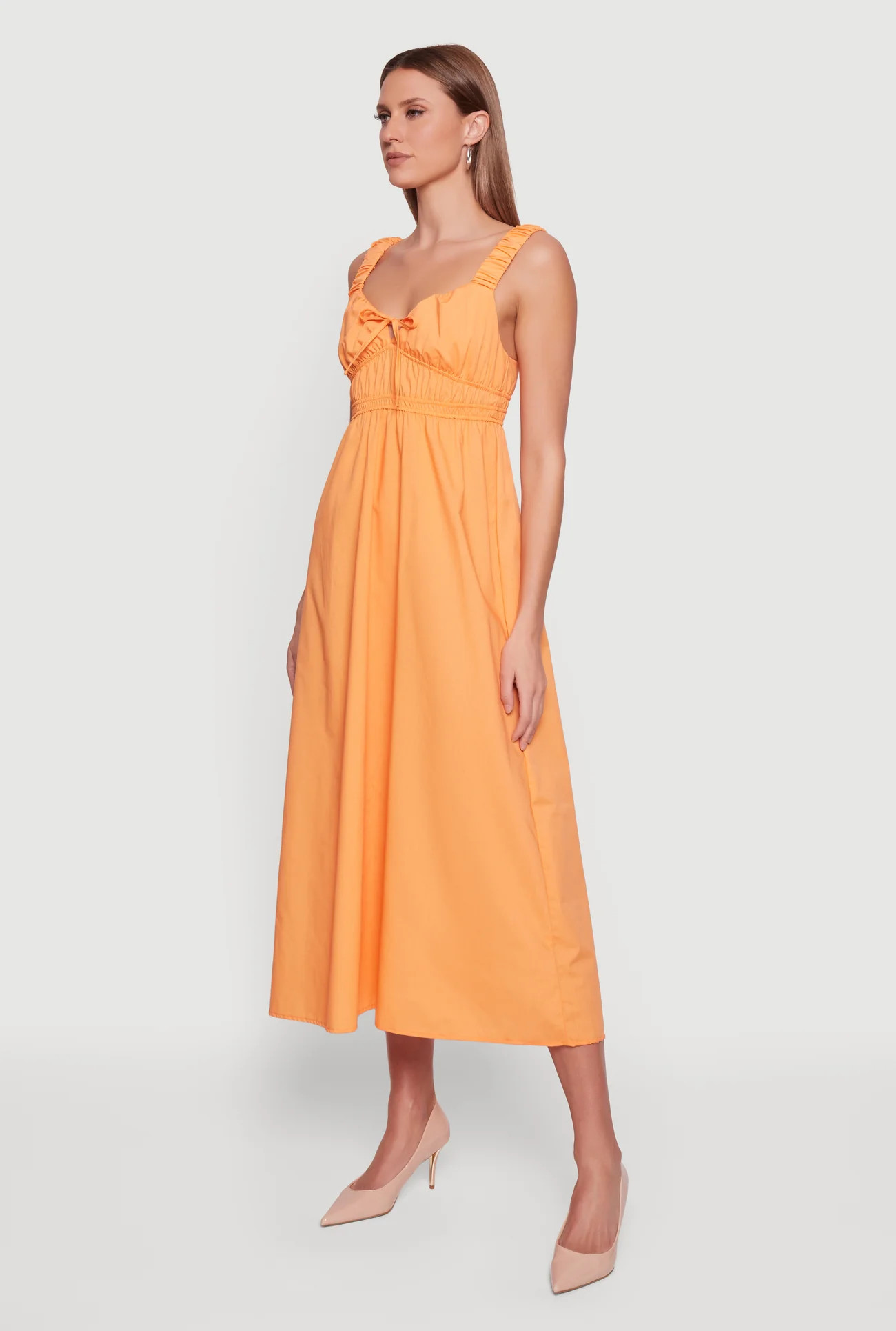 Poplin Tie Front Sleeveless Empire Waist Dress | Rainbow Shops