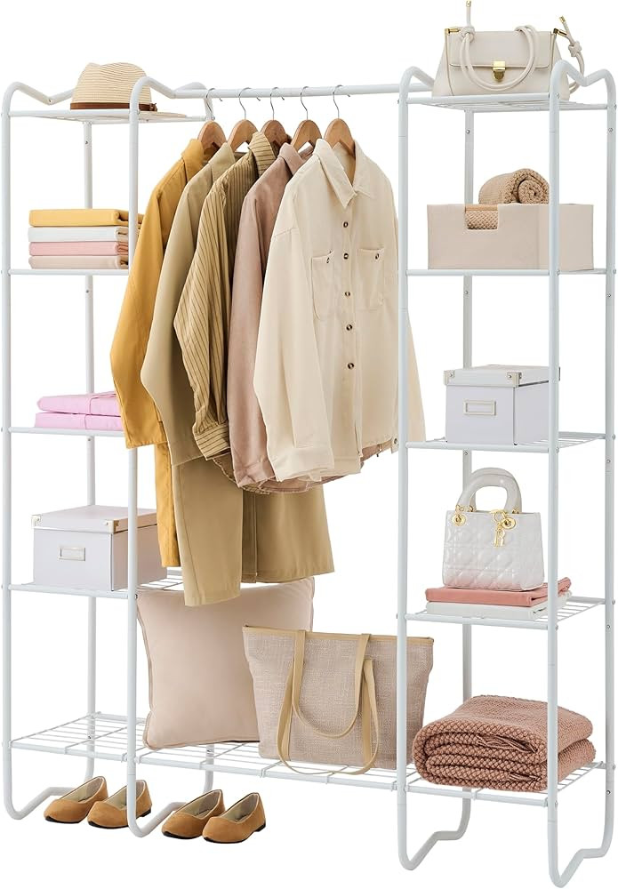 Gewudraw Portable Closet Wardrobe, Metal Garment Rack Clothes Organizer, Clothing Rack with Shelv... | Amazon (US)