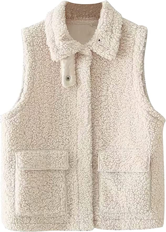 Snoly Womens Warm Sherpa Fleece Vest Sleeveless Lightweight Jacket Outwear with Pockets | Amazon (US)