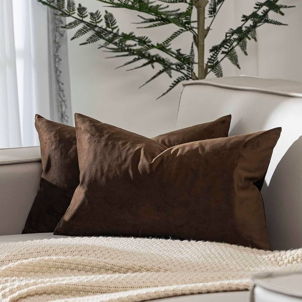 JUSPURBET Brown Lumbar Velvet Throw Pillow Covers 12x20 inch Set of 2 for Living Room Couch Sofa ... | Amazon (US)