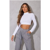 White High Neck Long Sleeve Crop Top | PrettyLittleThing UK