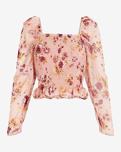Floral Square Neck Smocked Body Top | Express