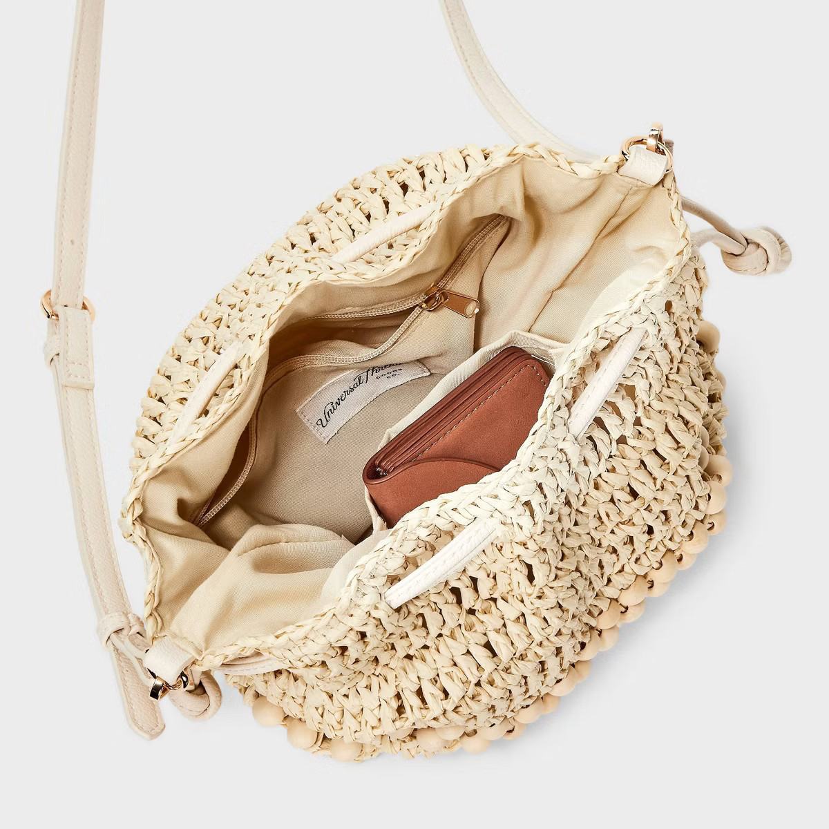Straw Beaded Drawstring Crossbody Bag - Universal Thread™ Light Beige | Target