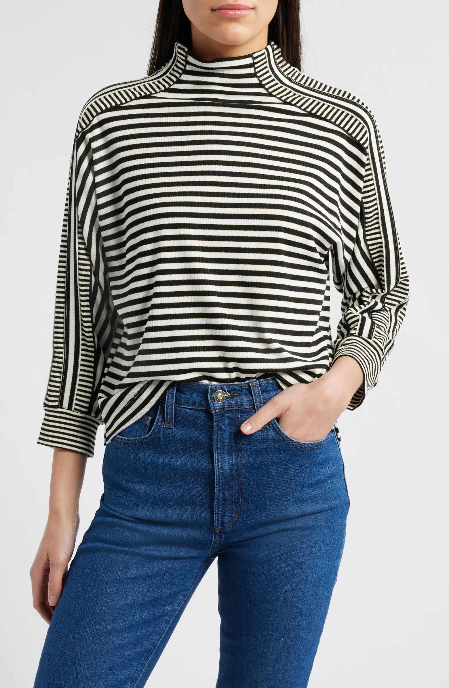 Stripe Mock Neck Rib Top | Nordstrom