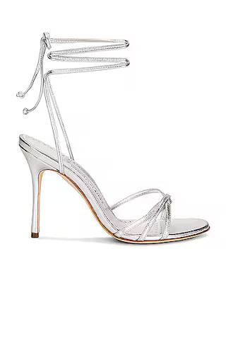 Manolo Blahnik Leather Leva 105 Sandal in Metallic Silver | FWRD 