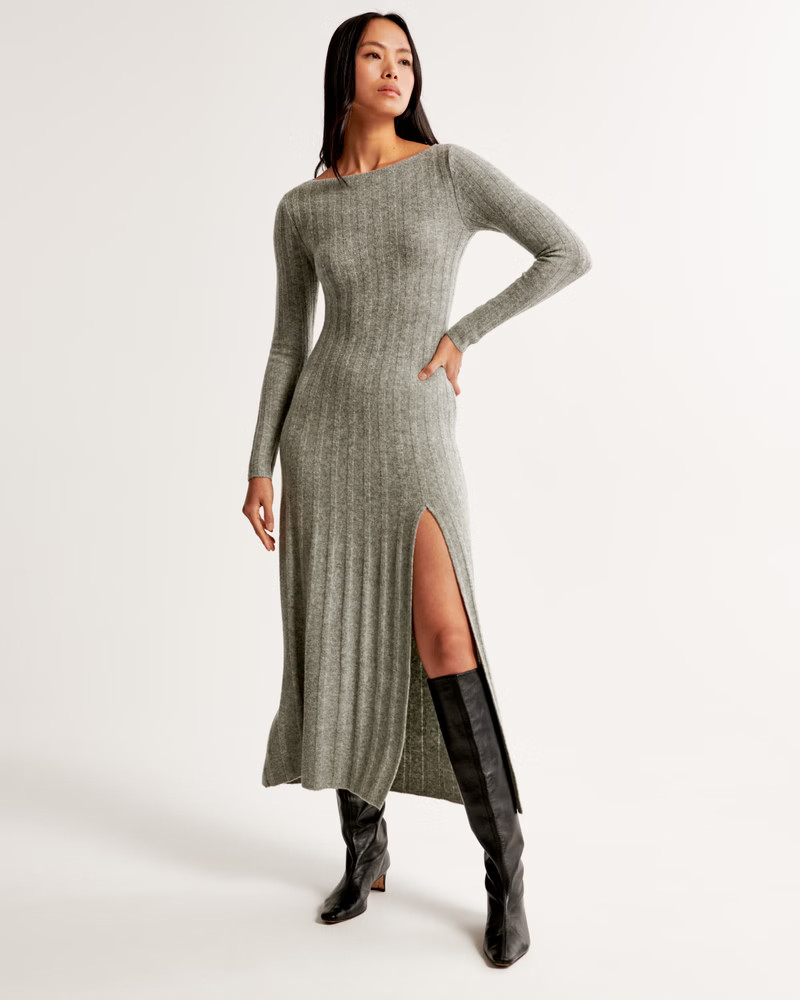 Long-Sleeve Slash Maxi Sweater Dress | Abercrombie & Fitch (US)