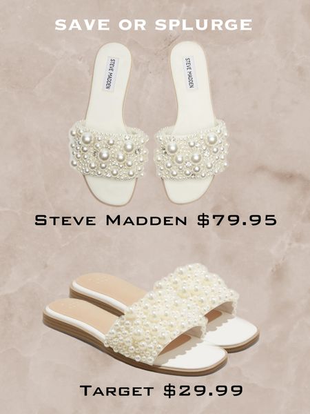 Look alike sandals! Steve Madden are $79.95 and the Target ones are $29.99. They both have really great reviews.




Save or splurge/ sandals/ summer sandals/ pearl sandals/ Steve Madden sandals/ target sandals/ spring sandals 
#

#LTKFestival #LTKSeasonal #LTKFindsUnder100