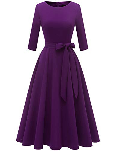 Fall Formal Wedding Guest Dresses for Women Cocktail Tea Party Grape L | Amazon (US)