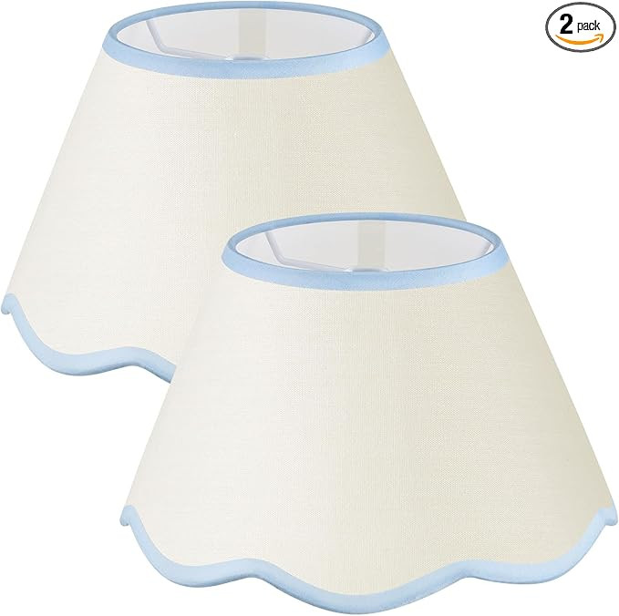 VIHOSE 9.4'' Bottom x 5.9'' High x 5.1'' Top Set of 2 Beige Lamp Shade with Petal Edge, Fabric Ch... | Amazon (US)