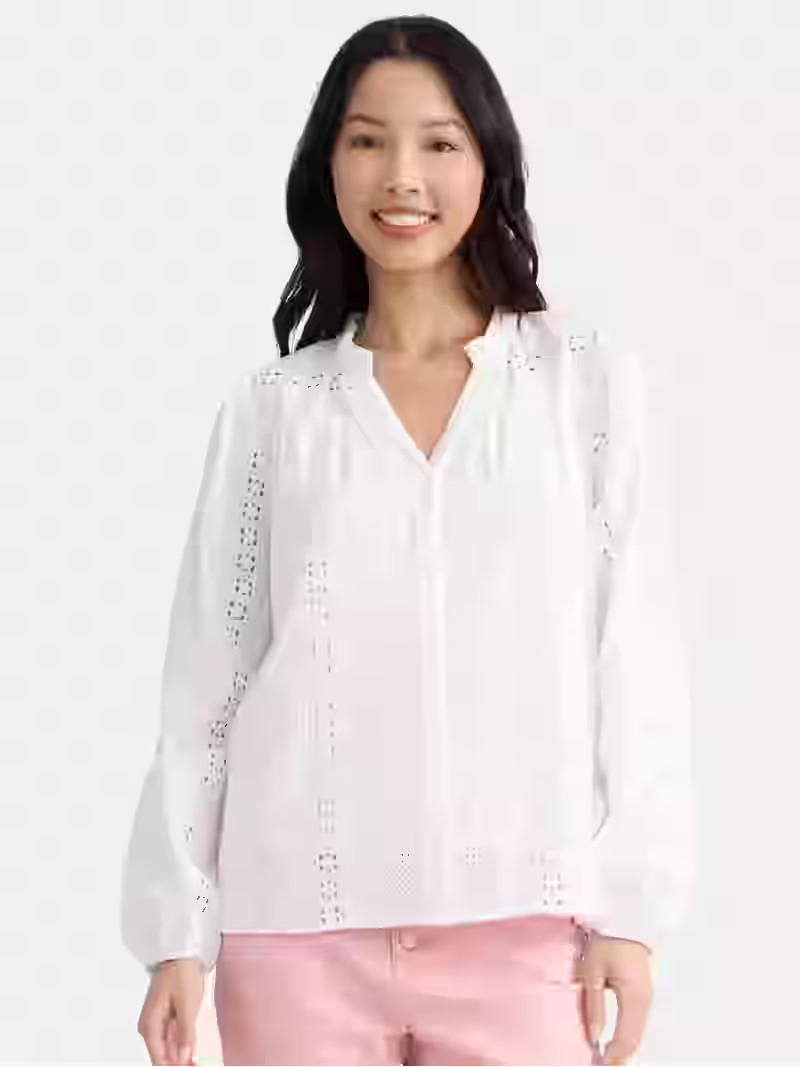 Time and Tru Women's Eyelet Embroidered Peasant Blouse, Sizes XS-XXXL | Walmart (US)