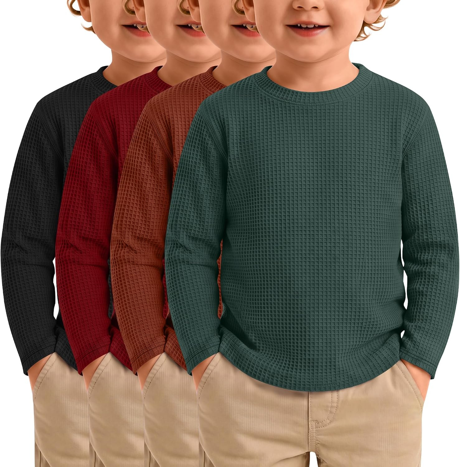 4 Pack Toddler Boys Waffle Shirts Long Sleeve Tops | Amazon (US)