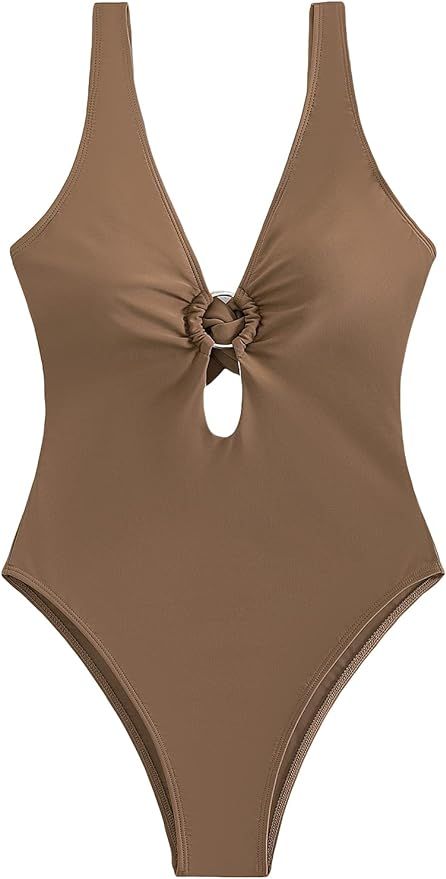 SOLY HUX Women's Sexy Deep V Neck Cut Out Onepiece Swimsuit Bathing Suit Swimwear | Amazon (US)