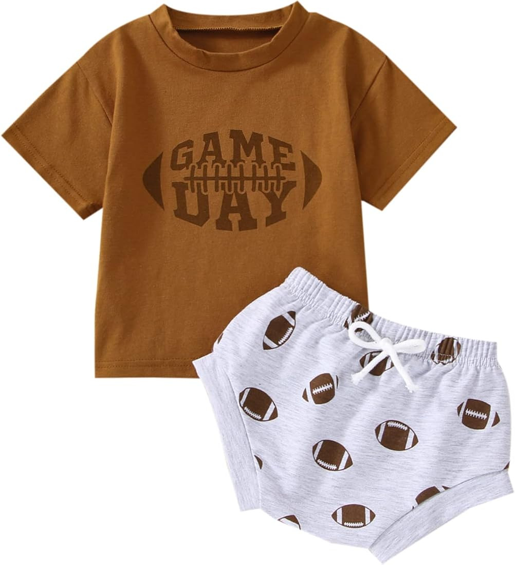 Funny Newborn Infant Baby Boy Girl Game Day Football Bodysuit Romper+Shorts Set Clothes Outfits 2Pcs | Amazon (US)