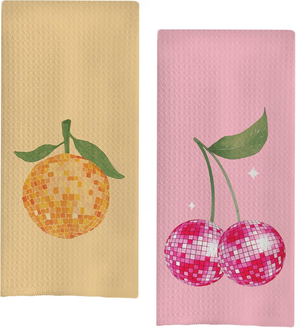Funky Orange Pink Kitchen Towels, Trendy Retro Preppy Orange Cherry Disco Ball Hand Dish Towels, ... | Amazon (US)