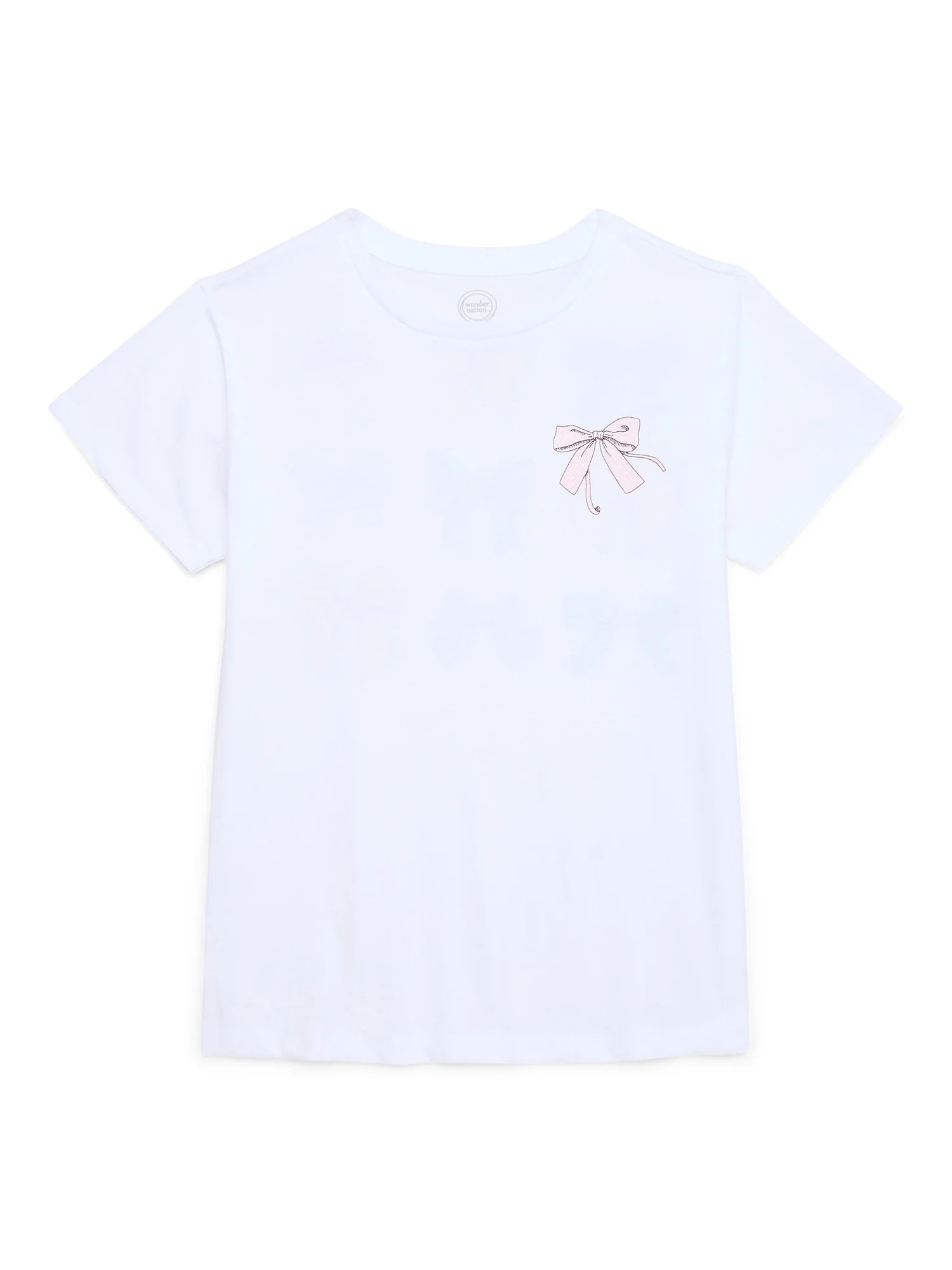 Wonder Nation Girls Bonjour Bows Graphic Print Crewneck Tee with Short Sleeves, Sizes 4-18 | Walmart (US)