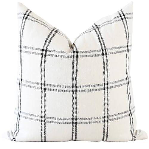 Laurel & Blush 100% Cotton Throw Pillow Covers 22x22 Inch - Bradford Black & White Plaid Throw Pillow Cover - Double-Sided, Handmade in USA, Hidden Zipper | Amazon (US)