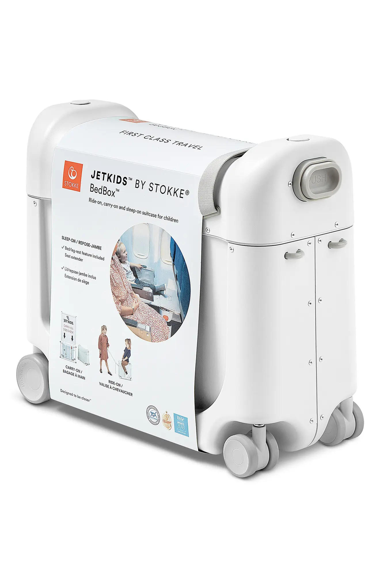 Jetkids by Stokke Bedbox(R) 19-Inch Ride-On Carry-On Suitcase in White /Grey at Nordstrom | Nordstrom