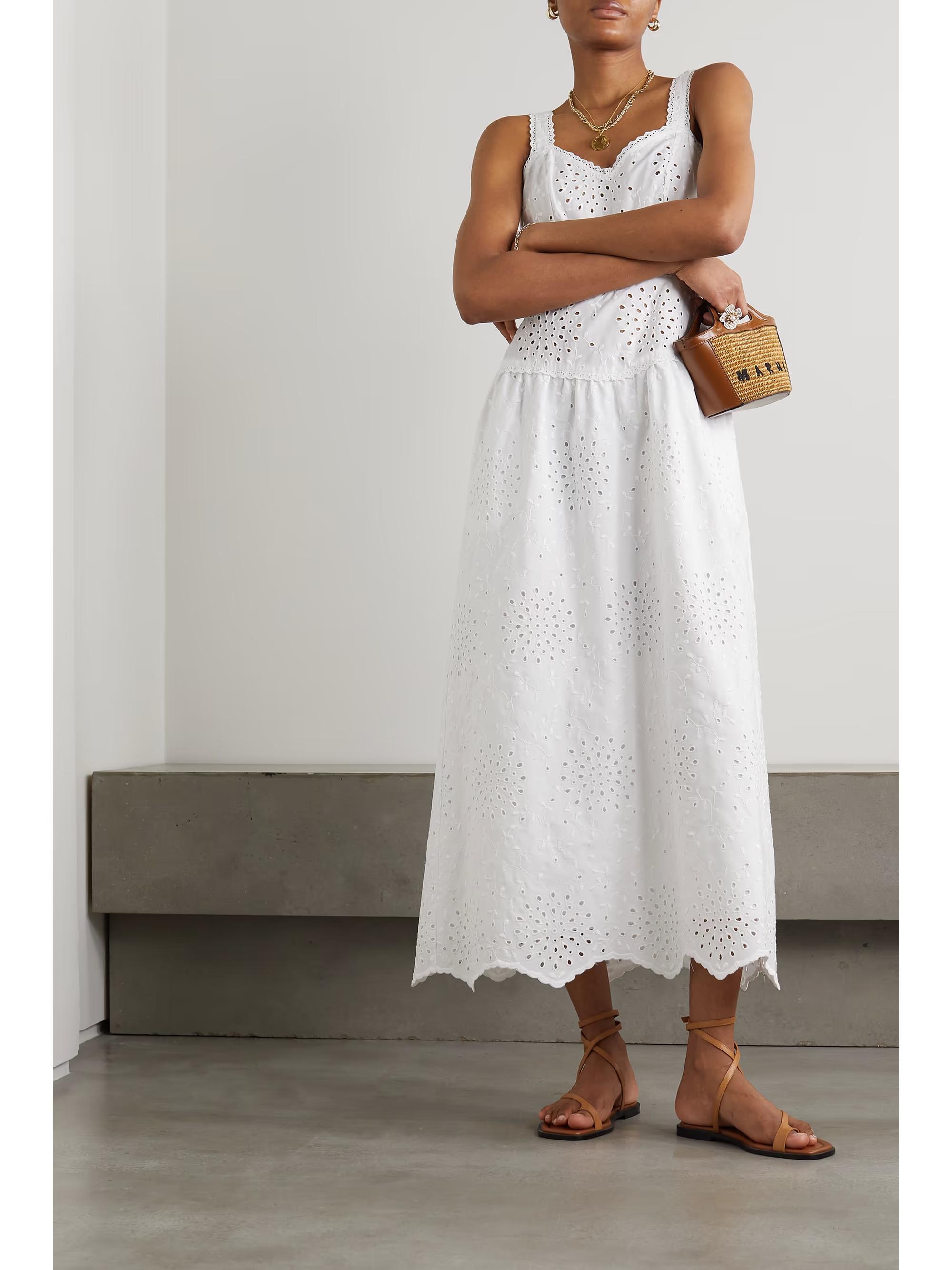 + NET SUSTAIN Dania open-back broderie anglaise cotton-blend midi dress | NET-A-PORTER (US)