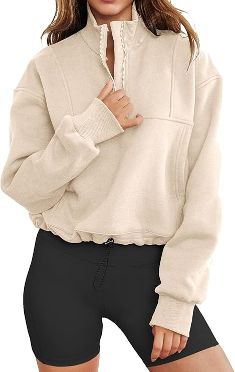 LEEDYA Women's 1/4 Zip Pullover V Neck Long Sleeve Cropped Sweatshirt Lightweight Color Block Top | Amazon (US)