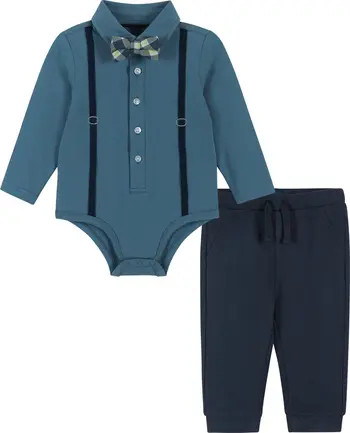 Faux Suspender Bodysuit, Pants & Bow Tie Set | Nordstrom
