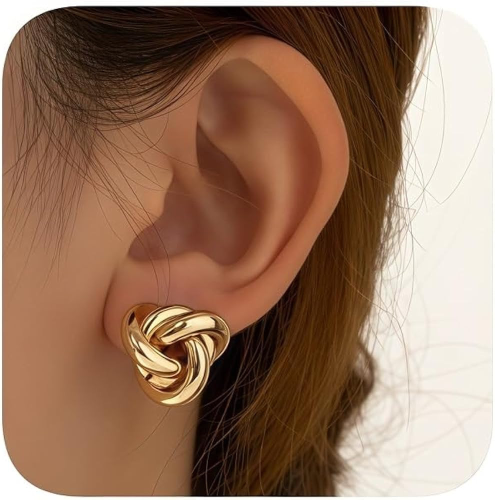 Amazon.com: Gold Plated Knot Stud Earrings, Classic Love Knot Design, Fashion Statement Jewelry: ... | Amazon (US)
