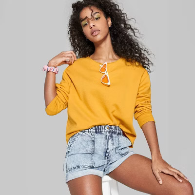 Women's Long Sleeve Crewneck Raw Edge Sweatshirt - Wild Fable™ Gold | Target