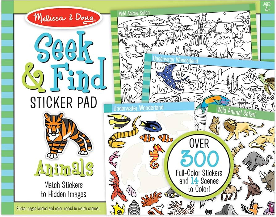 Melissa & Doug Seek and Find Sticker Pad, Animals (300+ Stickers, 14 Scenes to Color) - FSC Certi... | Amazon (US)