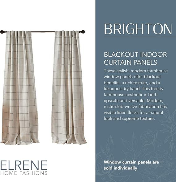 Elrene Home Fashions Brighton Windowpane Plaid Blackout Window Curtain, Living Room and Bedroom D... | Amazon (US)