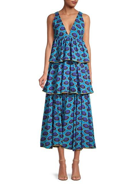 Rhode Leela Print Tiered Midi Dress on SALE | Saks OFF 5TH | Saks Fifth Avenue OFF 5TH