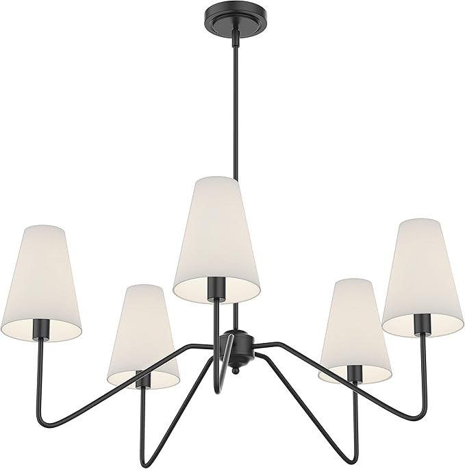 Electro bp;30"Dia 5-Arm Classic Chandeliers Matt Black with White Linen Shades,200W | Amazon (US)