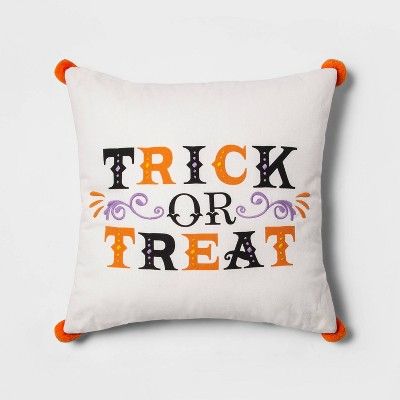 'Trick or Treat' Embroidered Reversible Square Throw Pillow White - Hyde & EEK! Boutique™ | Target