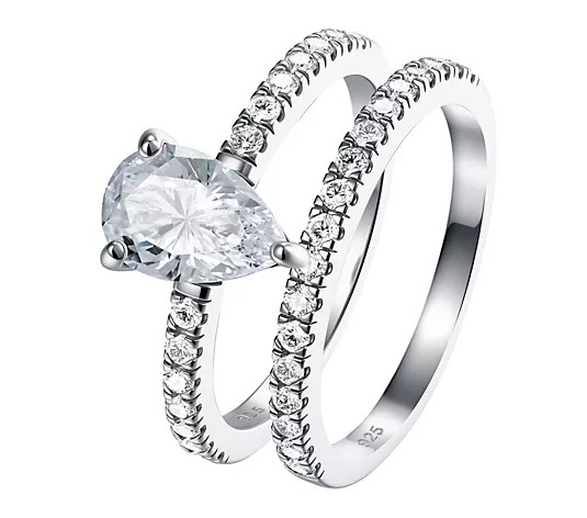 Make Your Selection: Diamonique 3.00 cttw Pear & Eternity Band RingSet, Sterling | QVC