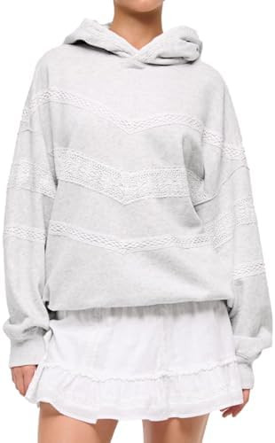 Oversized Hoodies for Women Lace Trim Long Sleeve Fleece Hooded Sweatshirt | Amazon (US)