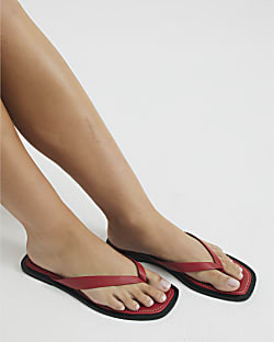 Red Leather Flip Flop Flat Sandals | River Island UK & IE