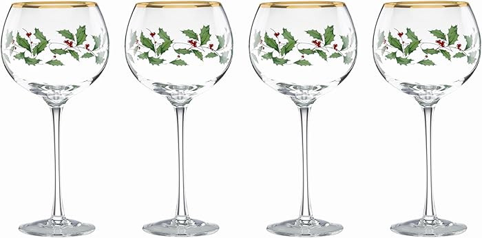 Lenox Drinkware, Holiday 4-Piece Wine Balloon Glass Set, Set Of 4, 16 Oz Capacity, Made From Glas... | Amazon (US)