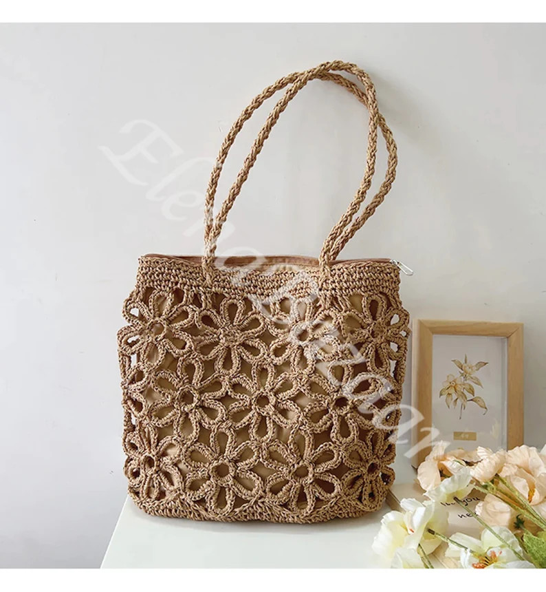 Women's Straw Weave Tote Bag, Woven Beach Bag, Floral Design Straw Bag, Gift for Her, Women's Flo... | Etsy (US)
