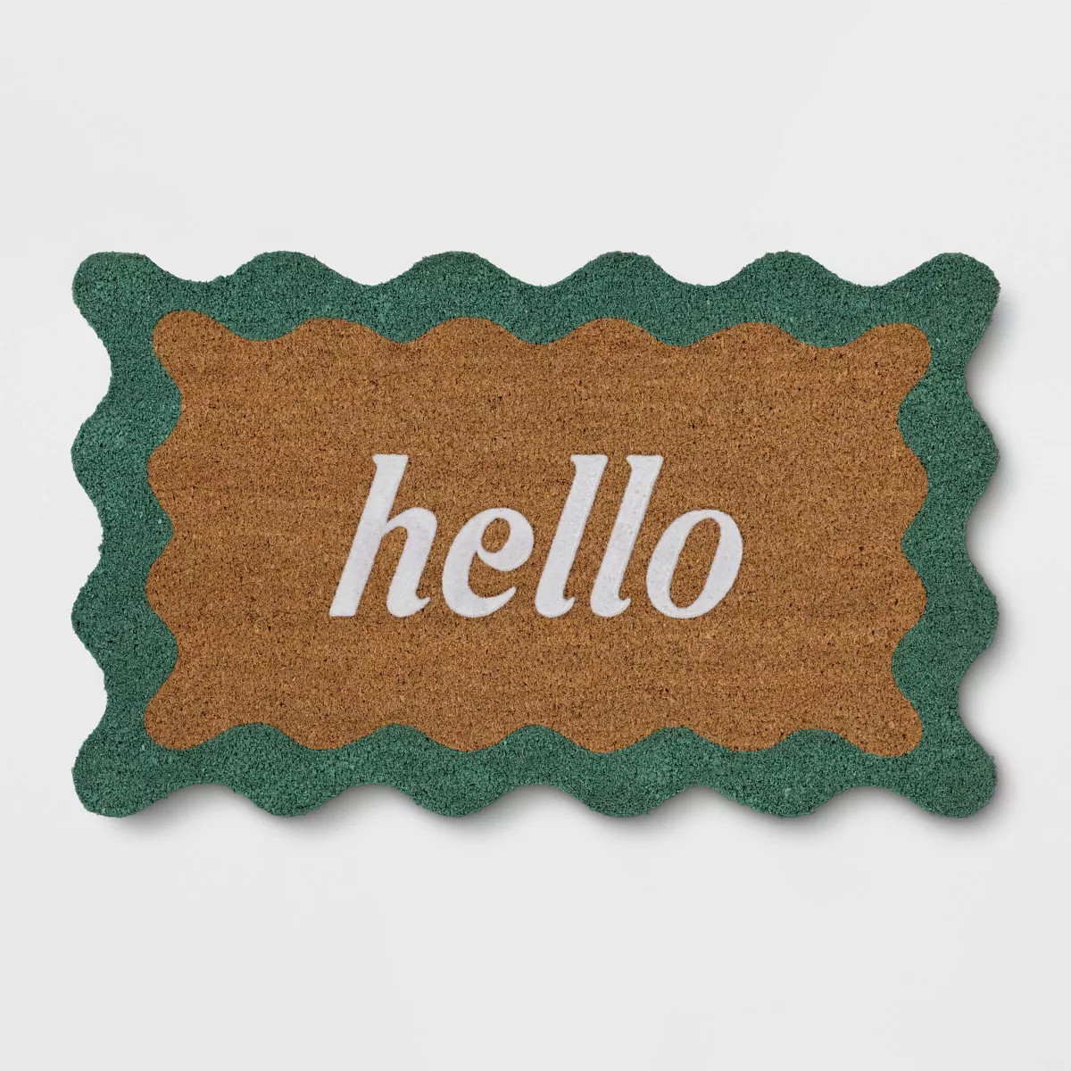 1'6"x2'6" Wavy Border Hello Flocked Outdoor Coir Doormat - Threshold™ | Target