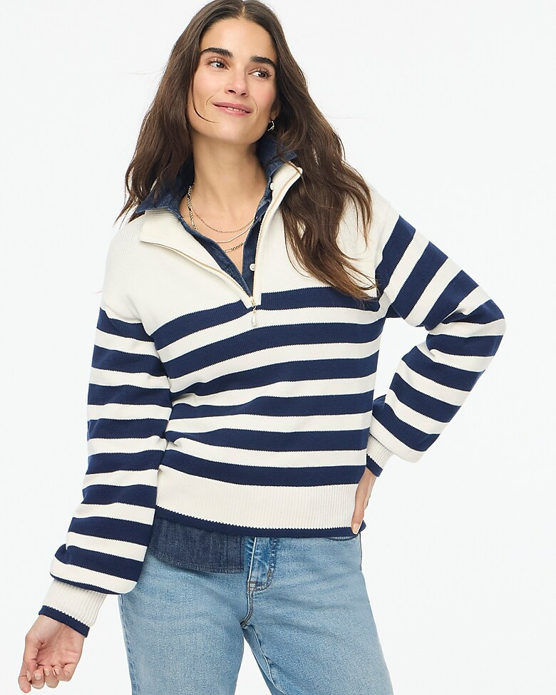Striped half-zip sweater with pearl zipper | J.Crew Factory