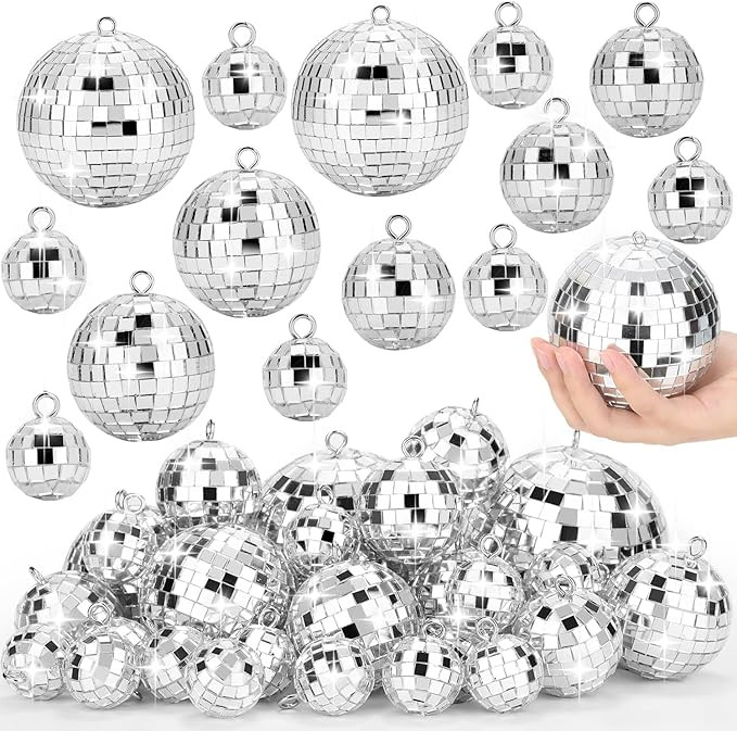 26 PCS Disco Ball, 5 Sizes Disco Ball Ornaments Mini Mirror Silver Disco Balls Cake Topper Disco ... | Amazon (US)