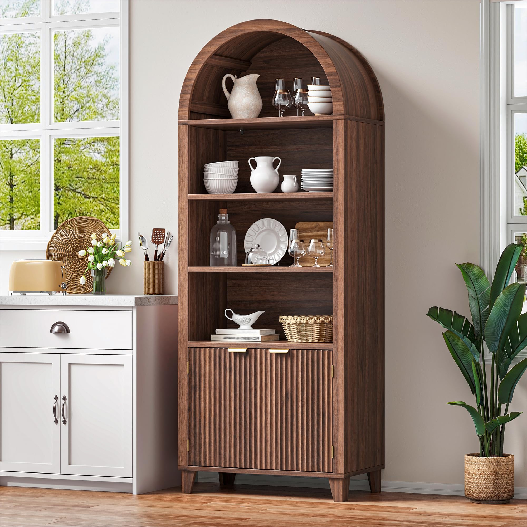 79.9" Tall Arched Storage Cabinet, 6-Tier Pantry Cabinet with Fluted Doors, Arch Kitchen Pantry w... | Amazon (US)