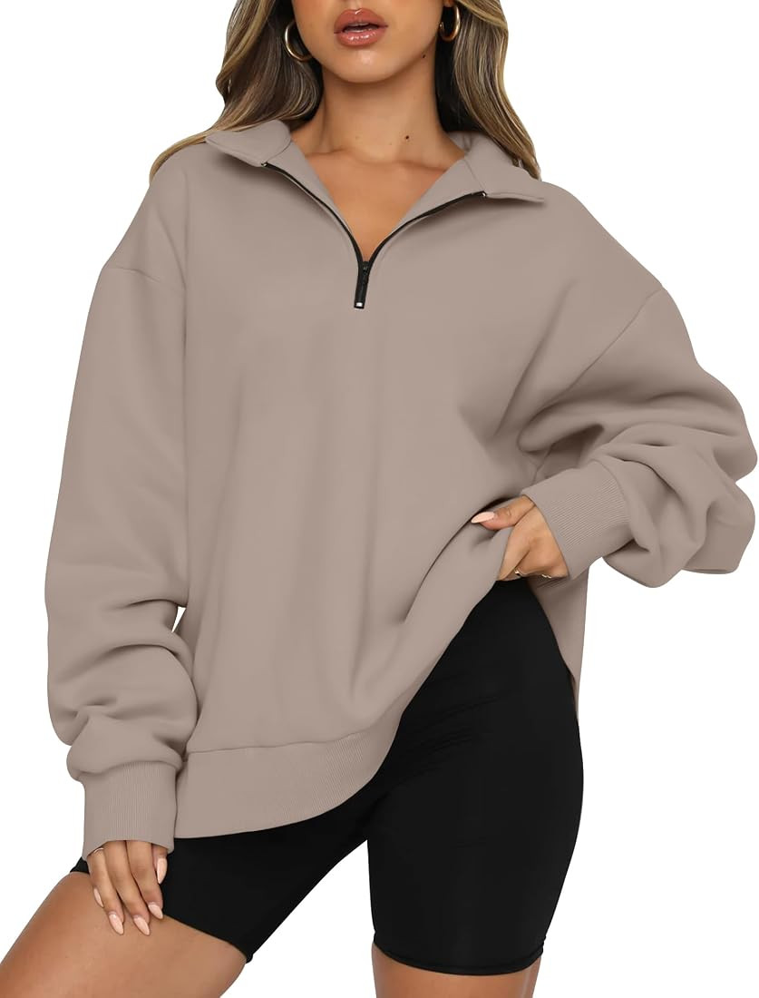 Trendy Queen Womens Oversized Sweatshirts Fall Fashion Hoodies Half Zip Pullover Long Sleeve Shir... | Amazon (US)
