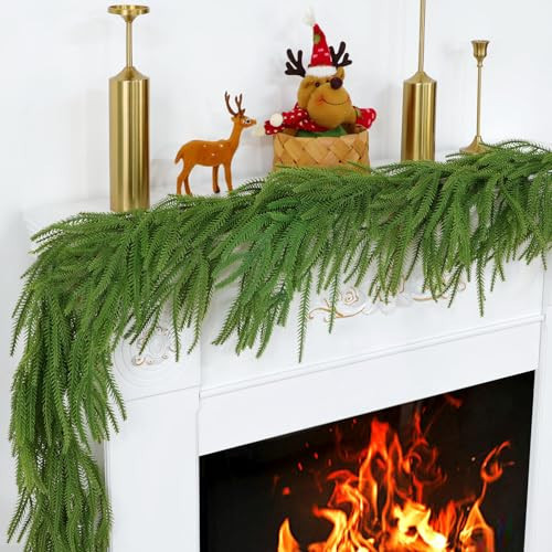 Christmas Garland for Mantle, Norfolk Pine Garland Artificial Greenery Garlands for Table, Wall, Mantle, Indoor, Outdoor Christmas Decorations(1 PCS, 6 FT) | Amazon (US)