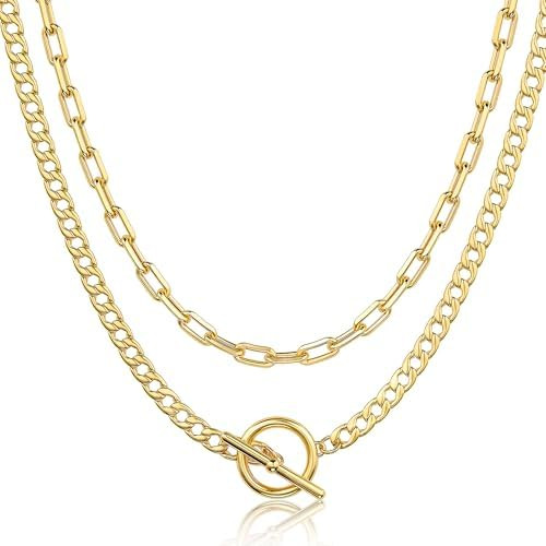 CHESKY Layered Necklaces for Women, 14K Gold Plated Chain Necklace Women Trendy Cuban Link Paperc... | Amazon (US)