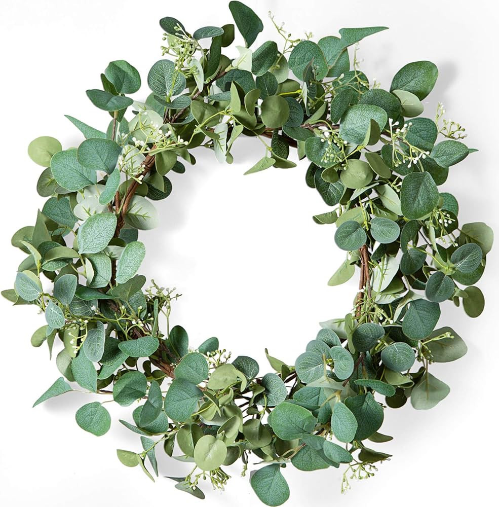 LIFEFAIR Wreaths for Front Door, 20 Inch Artificial Green Eucalyptus Leaf Wreath, Spring Summer W... | Amazon (US)