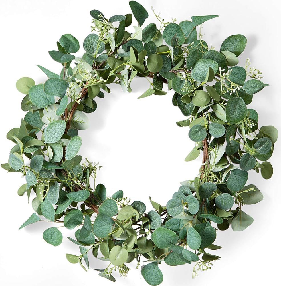 LIFEFAIR Wreaths for Front Door, 20 Inch Artificial Green Eucalyptus Leaf Wreath, Spring Summer W... | Amazon (US)